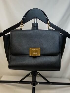 Michael Kors Tina Medium Satchel - Black Saffiano Leather